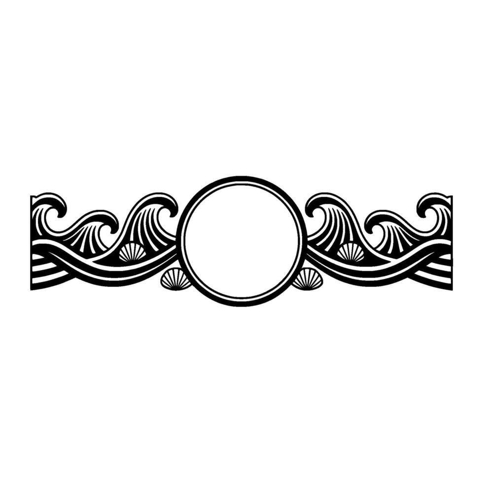 Art Deco Sea Crest with Circle Frame. vector