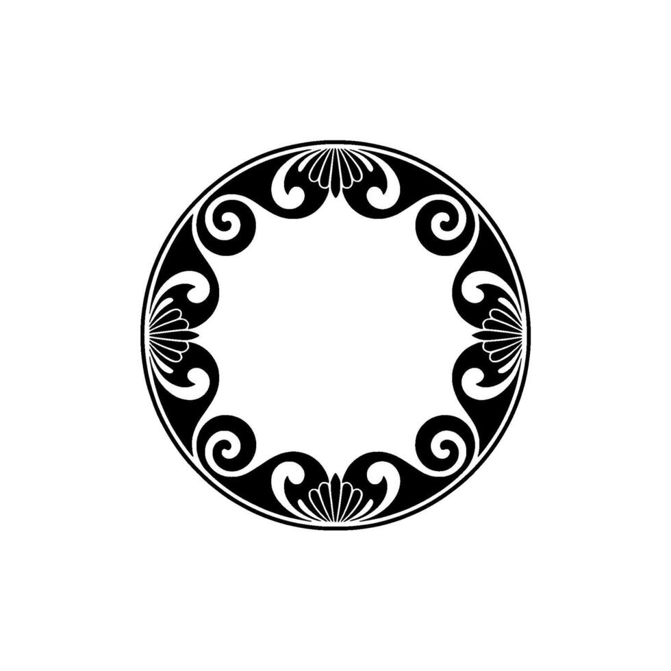 Greek Key Inspired Circle Ornament, Elegant Black and White. vector