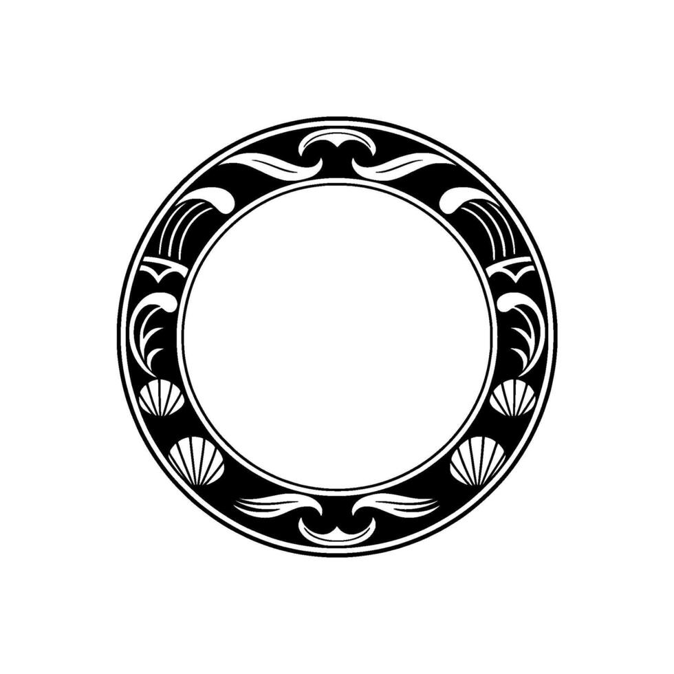 Elegant Art Deco Sea Frame, Black and White Circular. vector