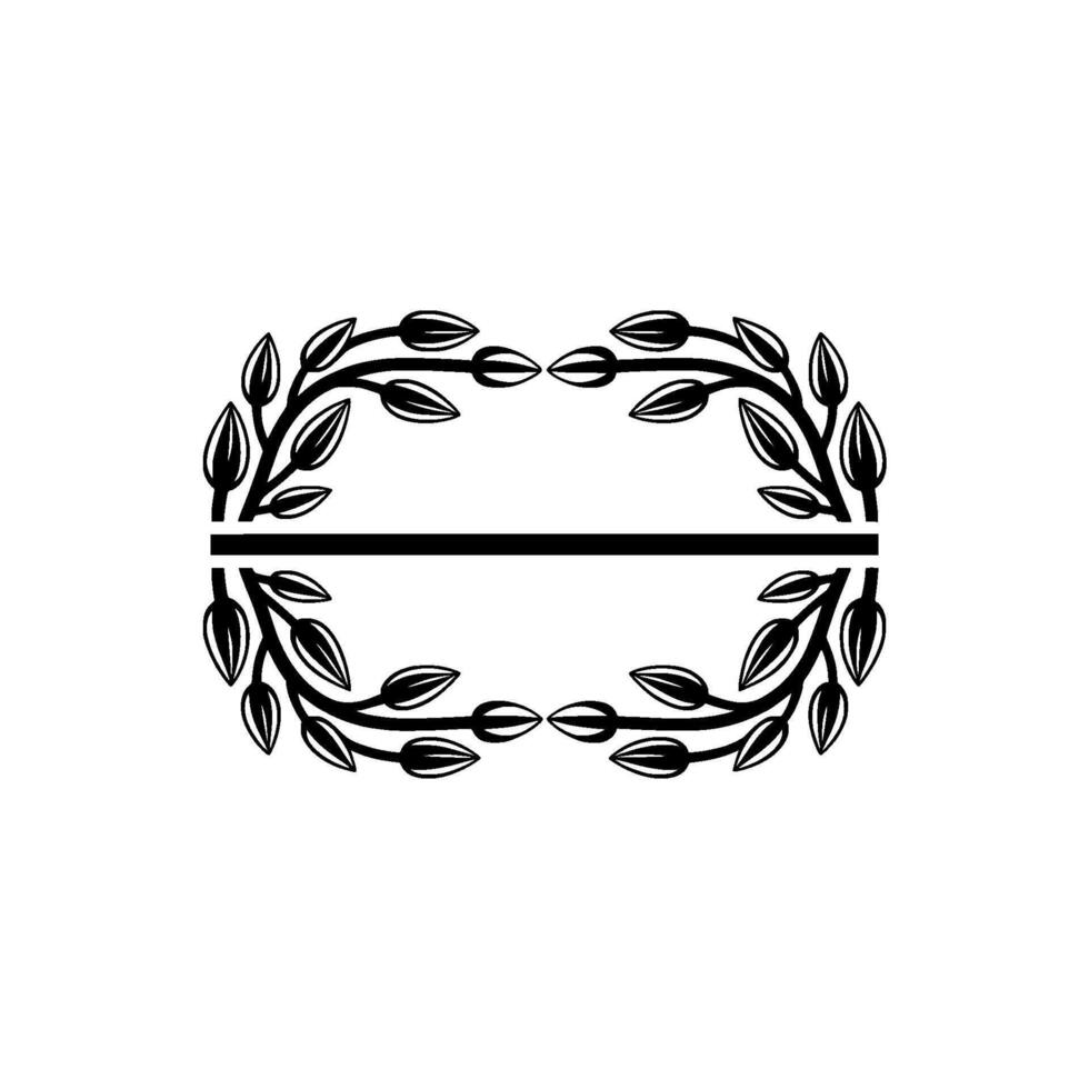 Elegant Floral Frame Emblem - Black White. vector