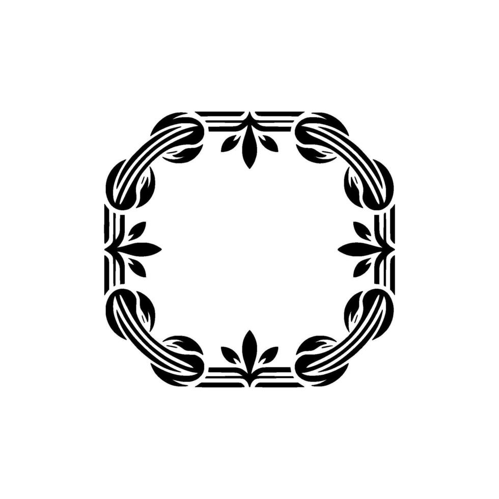 Art Deco Style Floral Frame, Black on White, Minimalist Elegance. vector