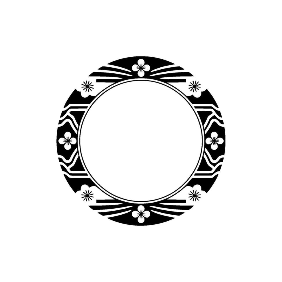 Elegant Japanese-inspired Circle Frame with Floral Accents on White. vector