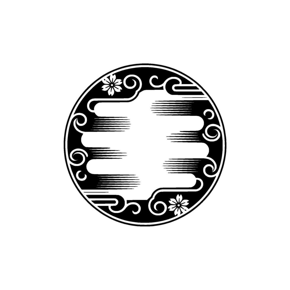 Japanese Mon Crest Black and White Circular. vector