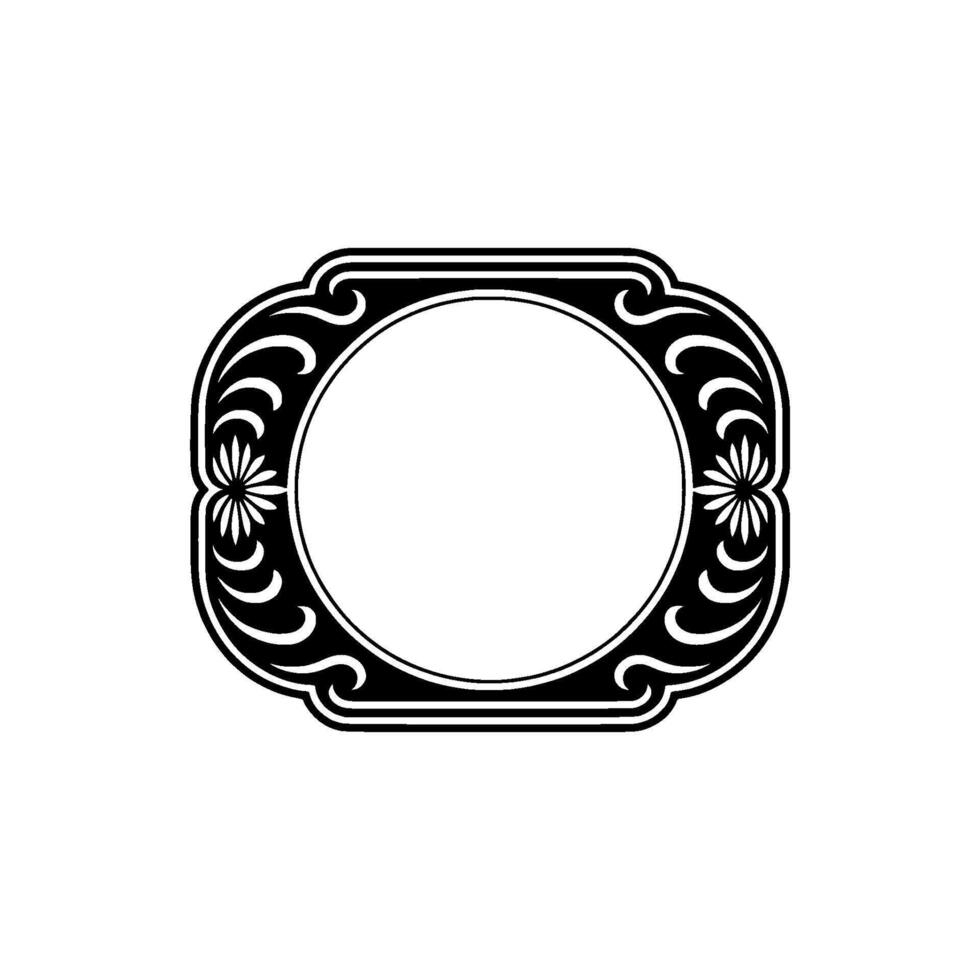 Ornate Black White Circular Frame, Floral Decoration, Retro Element. vector