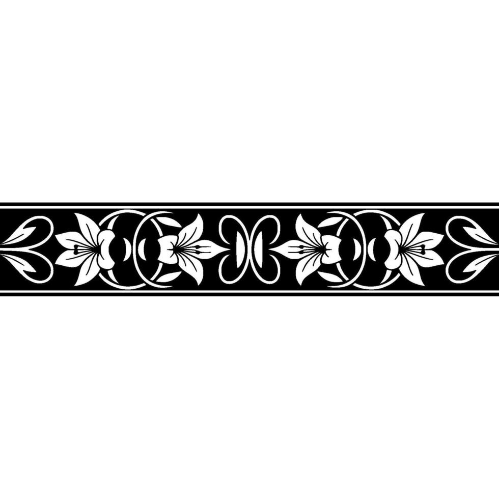 Elegant Floral Border - Black White. vector