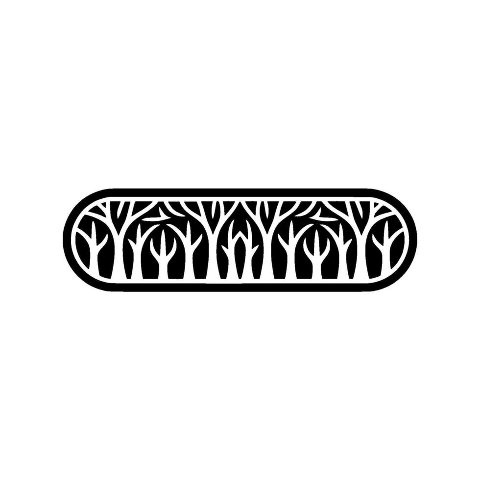 Black and White Forest Silhouette in Oval Frame. vector