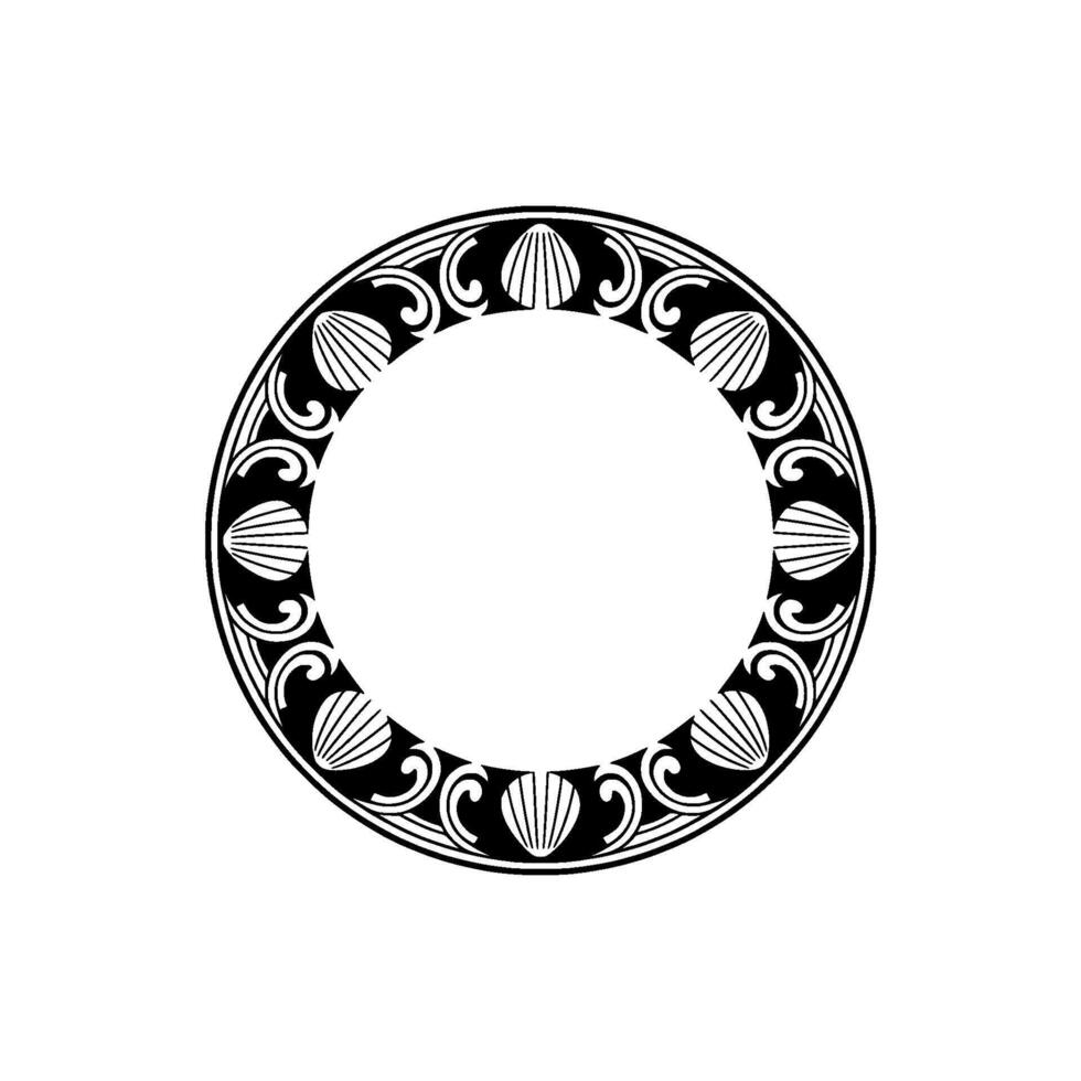 Decorative Black White Circular Ornament, Shell Motif, Minimalist. vector