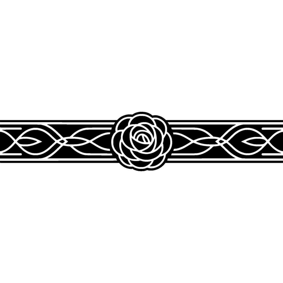 Elegant Black Rose Border on White Background. vector