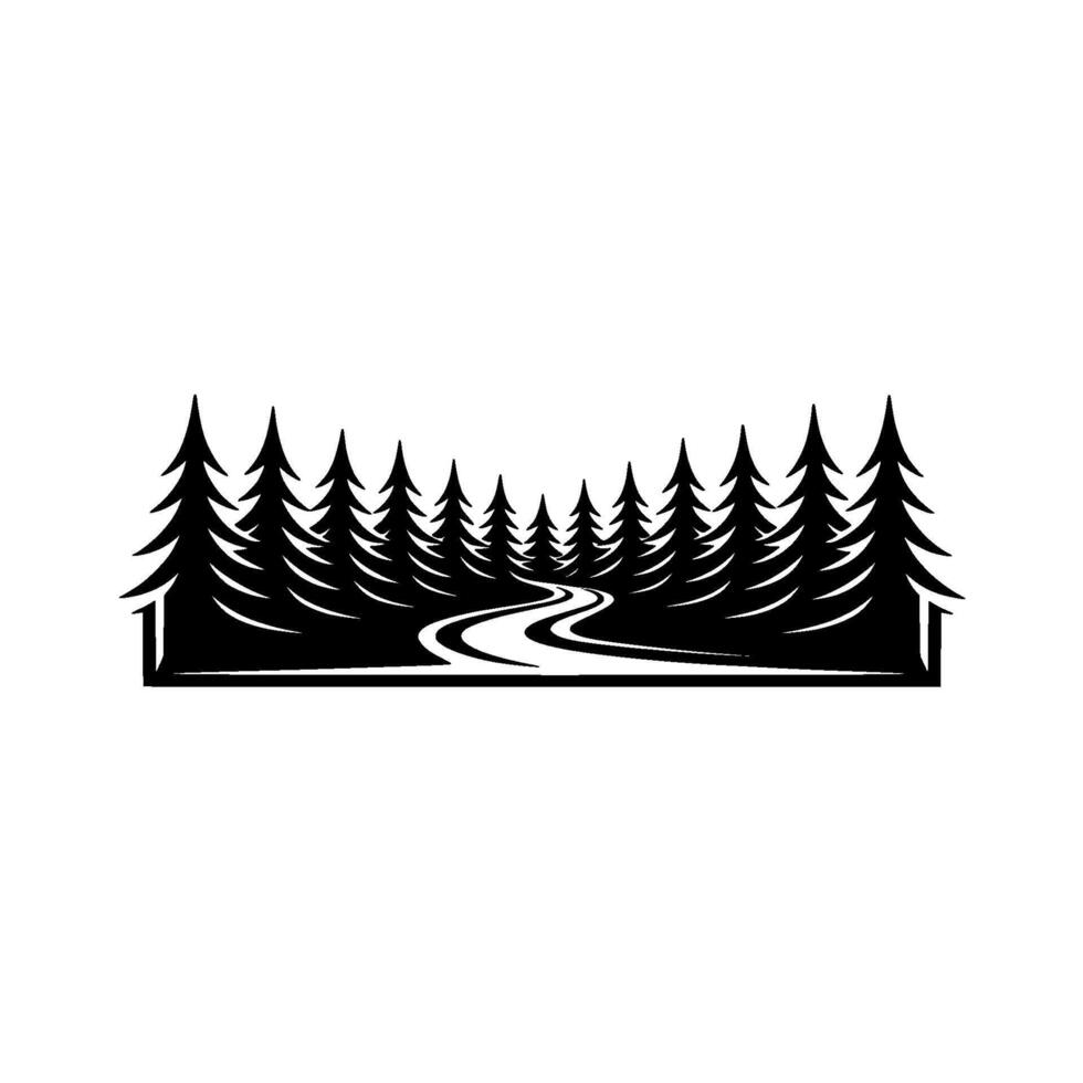 Forest Road Silhouette Minimalist Nature with Pine Trees. vector