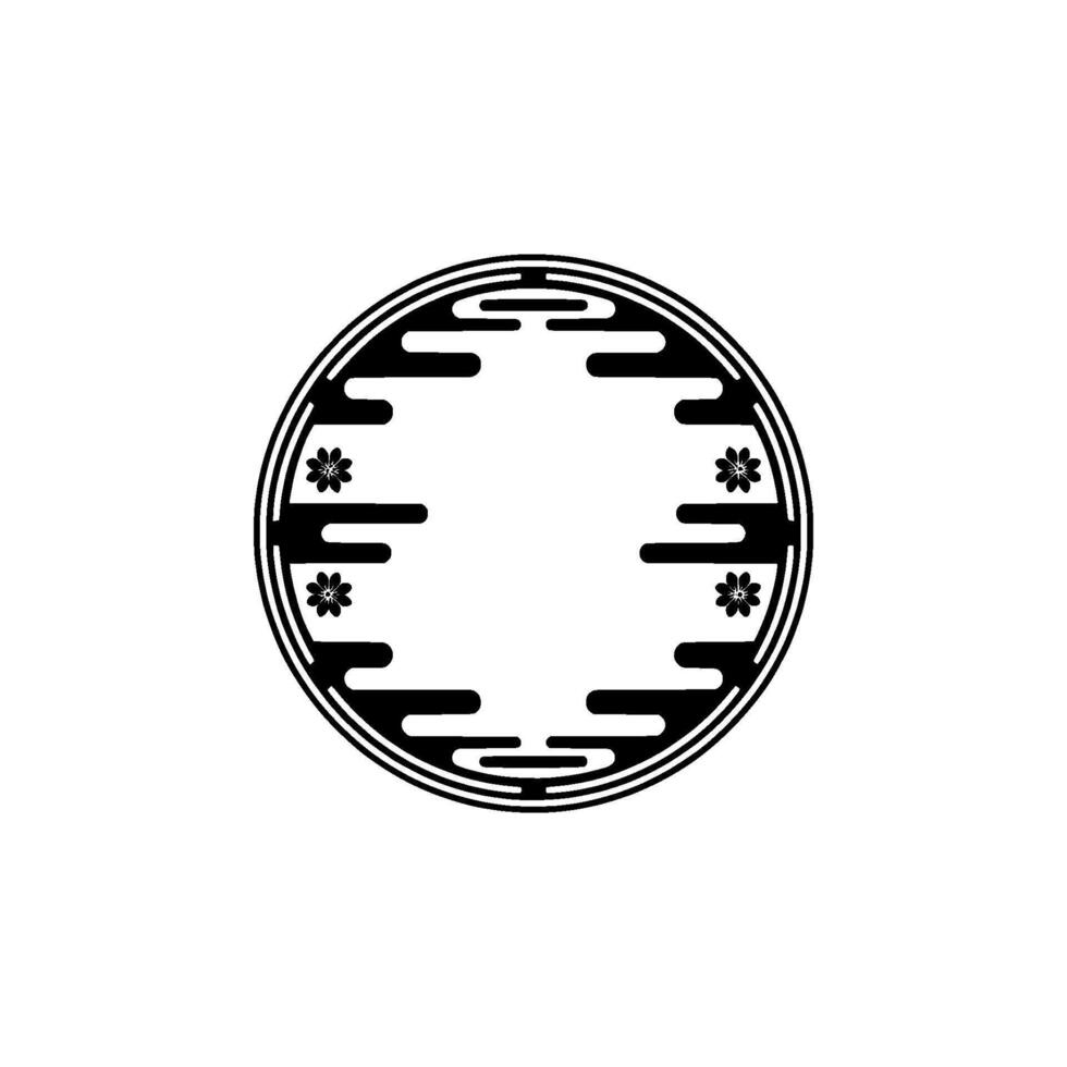 Minimalist Japanese Style Circle Frame with Floral Accents. vector
