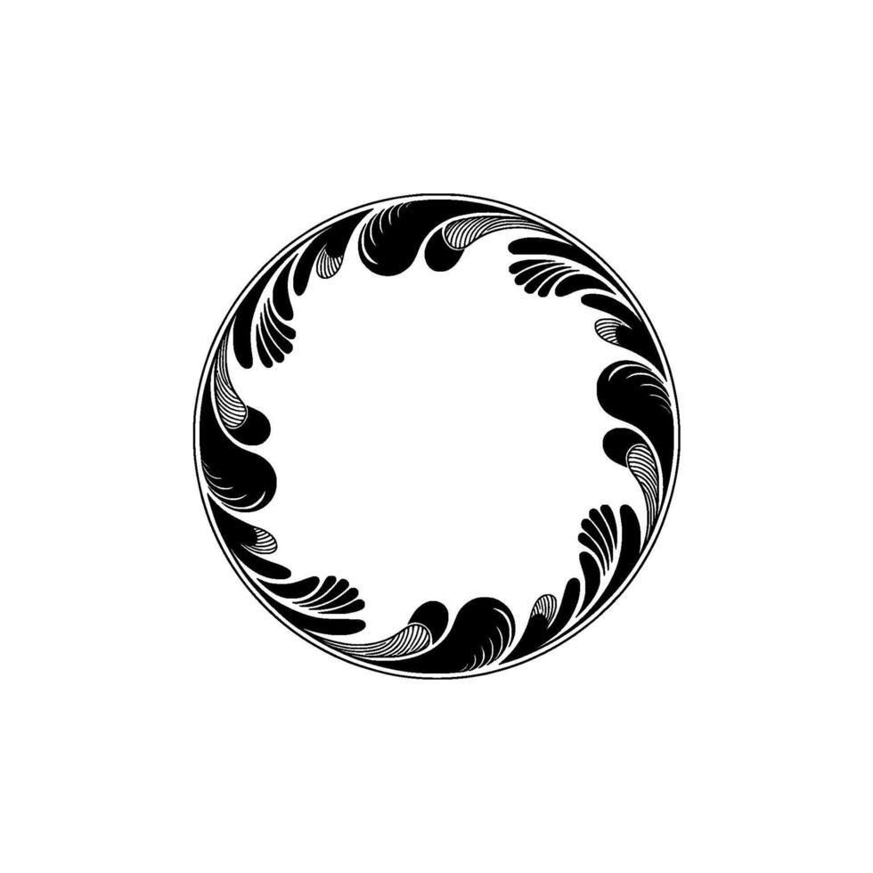Elegant Circular Floral Frame in Black and White, Minimalist. vector