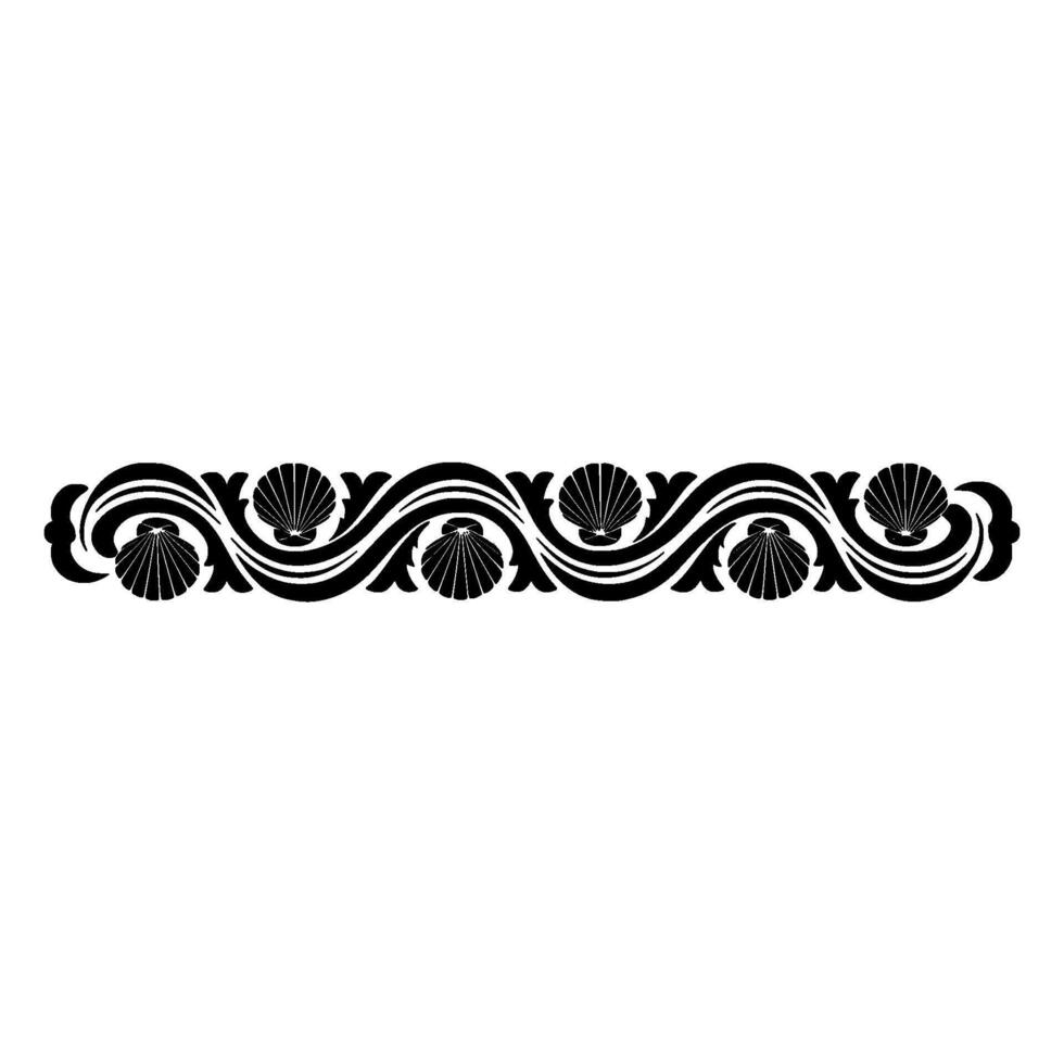 Elegant Black Seashell Border on White Background. vector