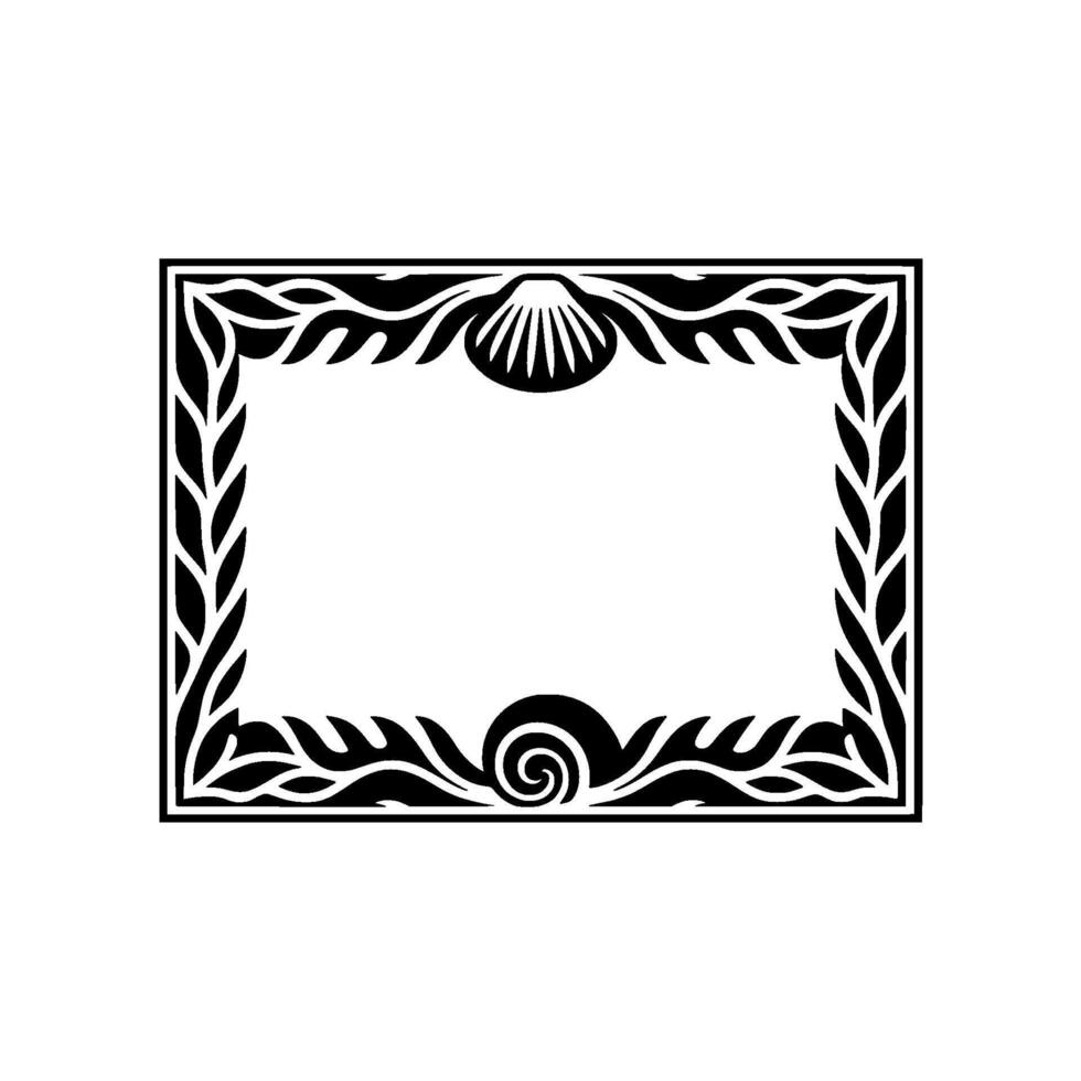 Elegant Black White Sea-Themed Frame, Decorative. vector