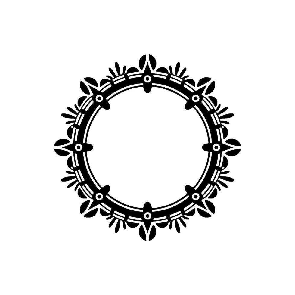 Decorative Black and White Circular Frame, Minimalist Floral. vector