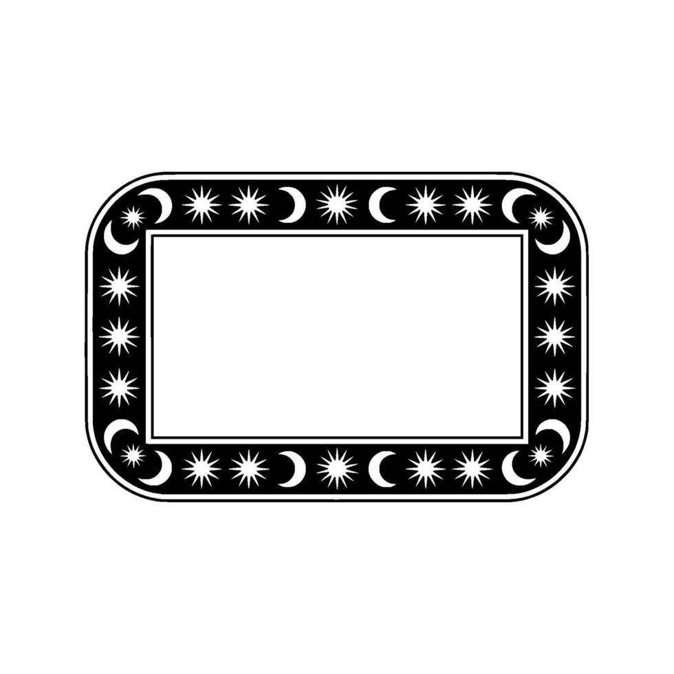 Celestial Frame Black and White Star and Moon Border on Cream. vector