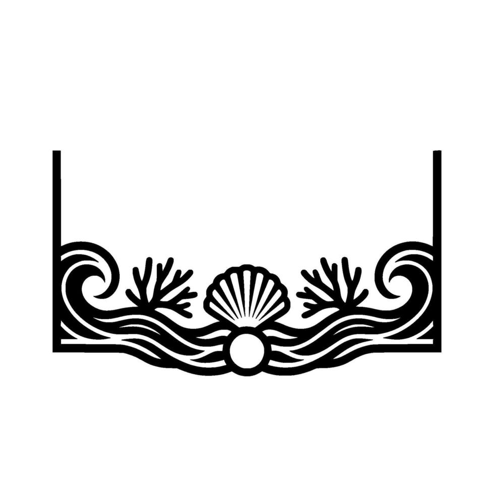 Nautical Frame Black White Sea Elements on White. vector