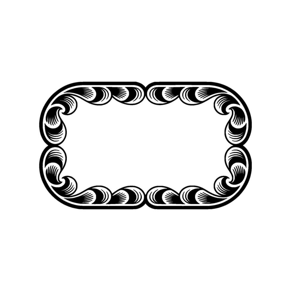 Elegant Ornamental Frame - Black White Flourish on White Background. vector