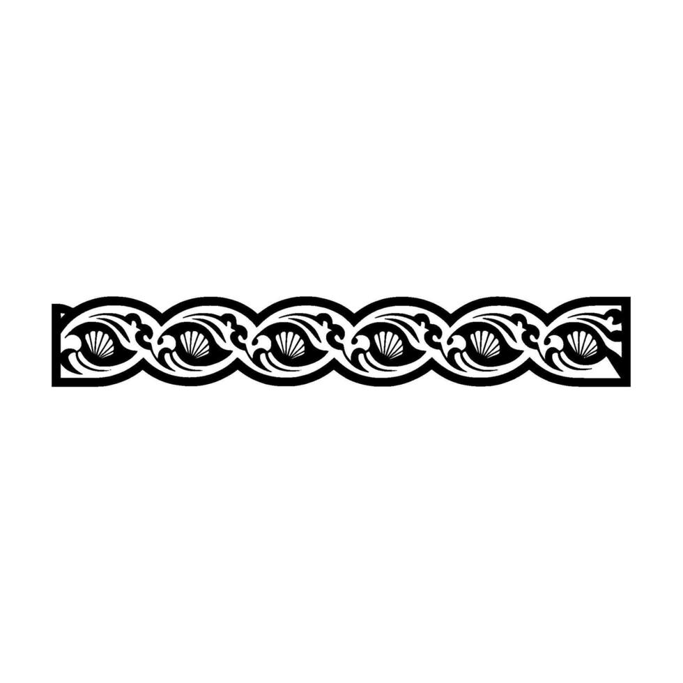 Decorative Black Border with Floral and Shell Motifs on White. vector