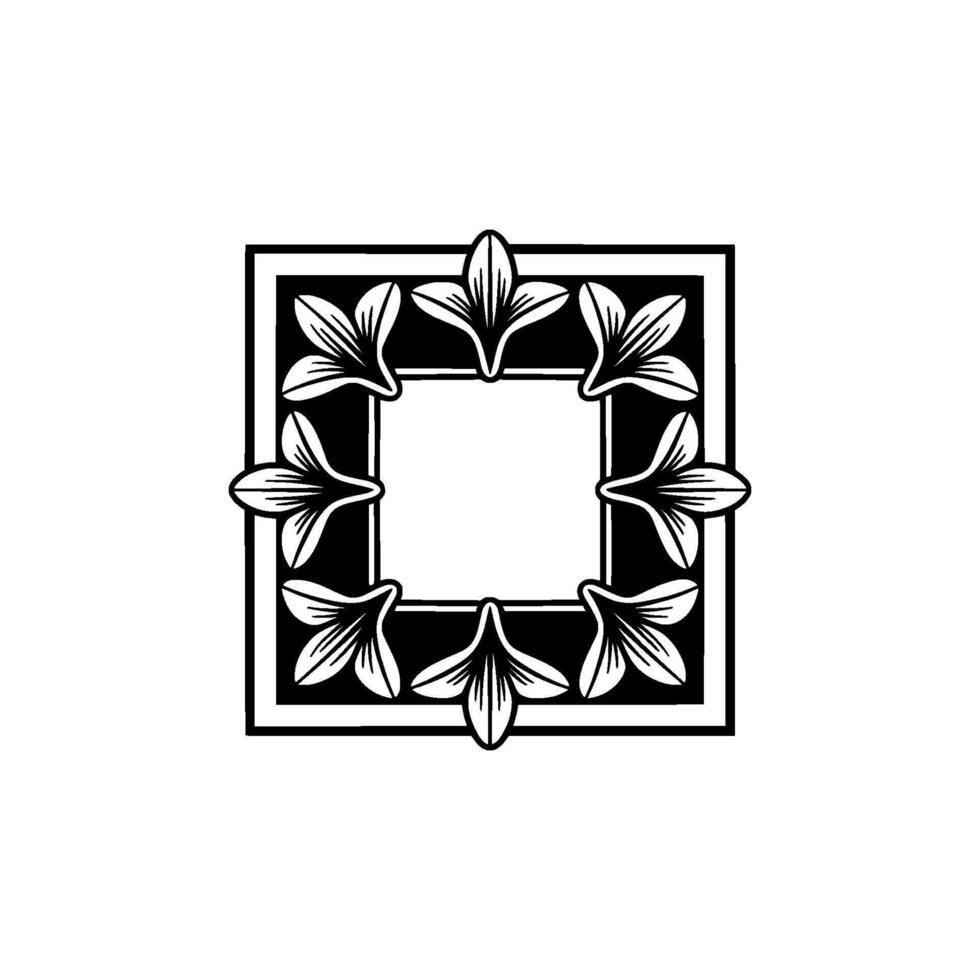 Elegant Art Deco Floral Frame, Minimalist Black White. vector