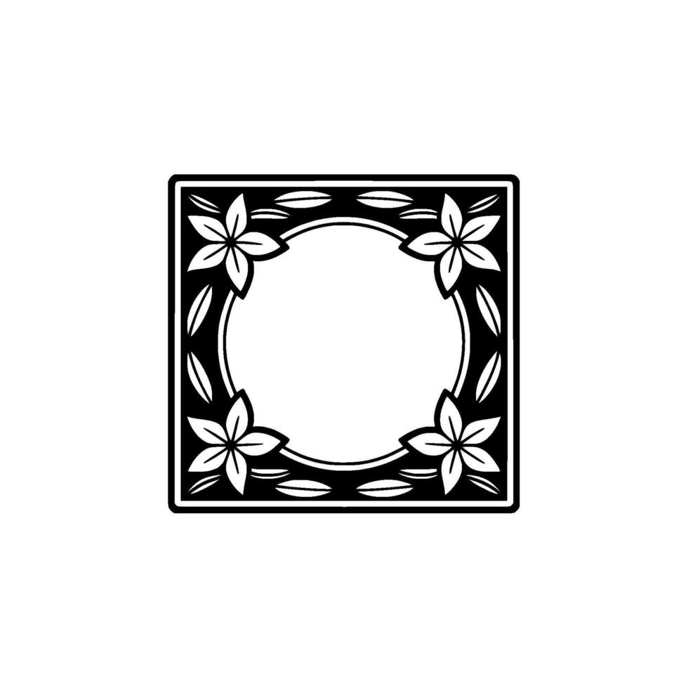Floral Frame in Black and White, Vintage Style. vector