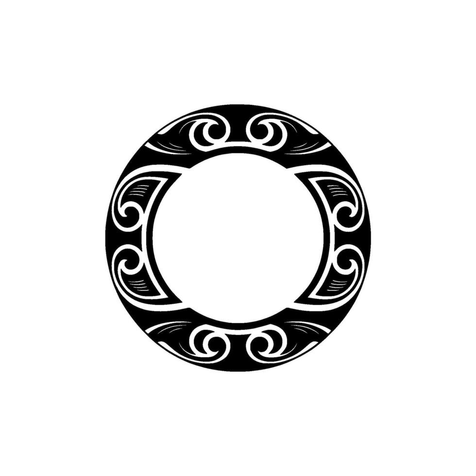 Black Tribal Round Border on White Background. vector
