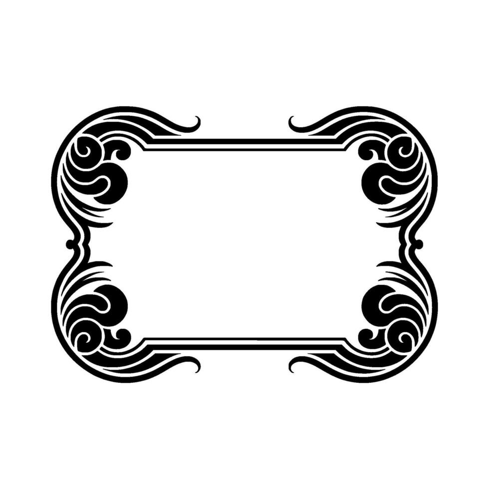 Elegant Black White Decorative Frame with Swirls. vector
