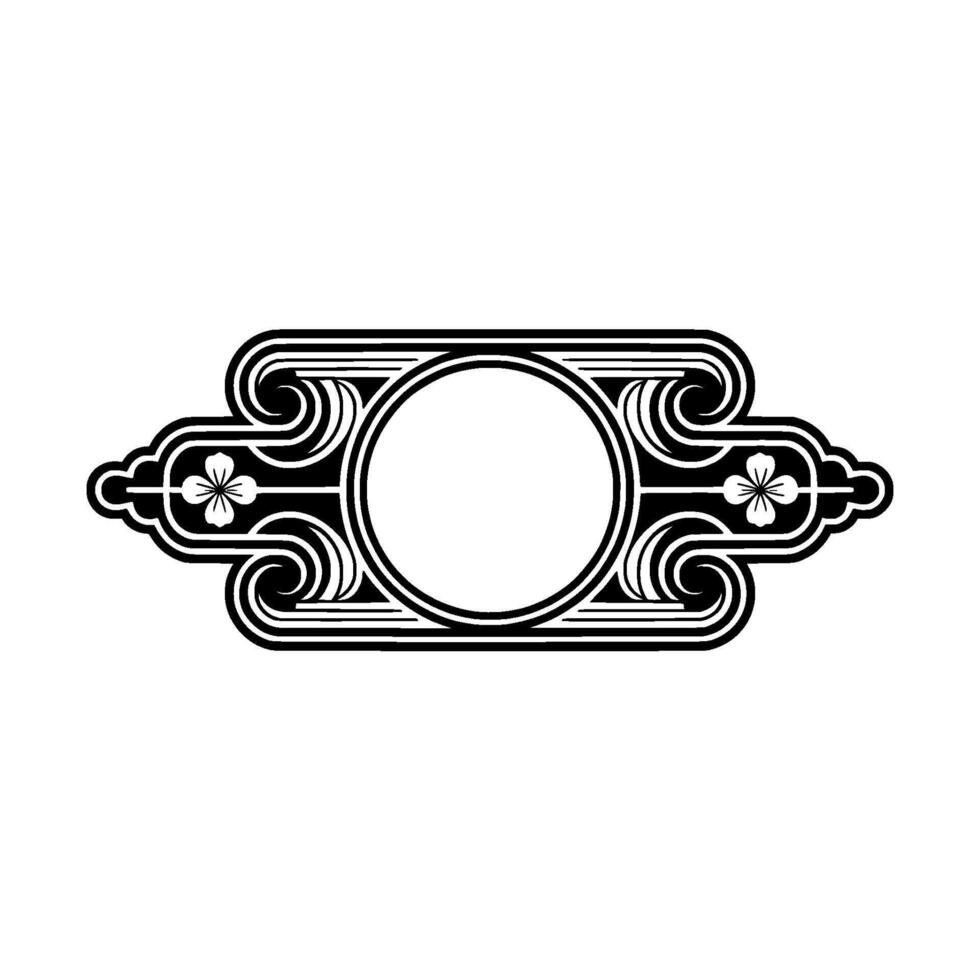 Elegant Black White Ornamental Frame with Circle Clover Details. vector