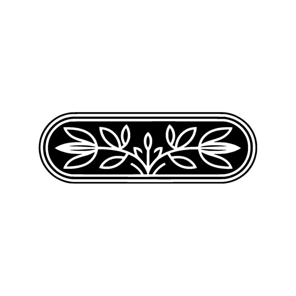 Elegant Floral on Black Oval, Minimalist Style. vector
