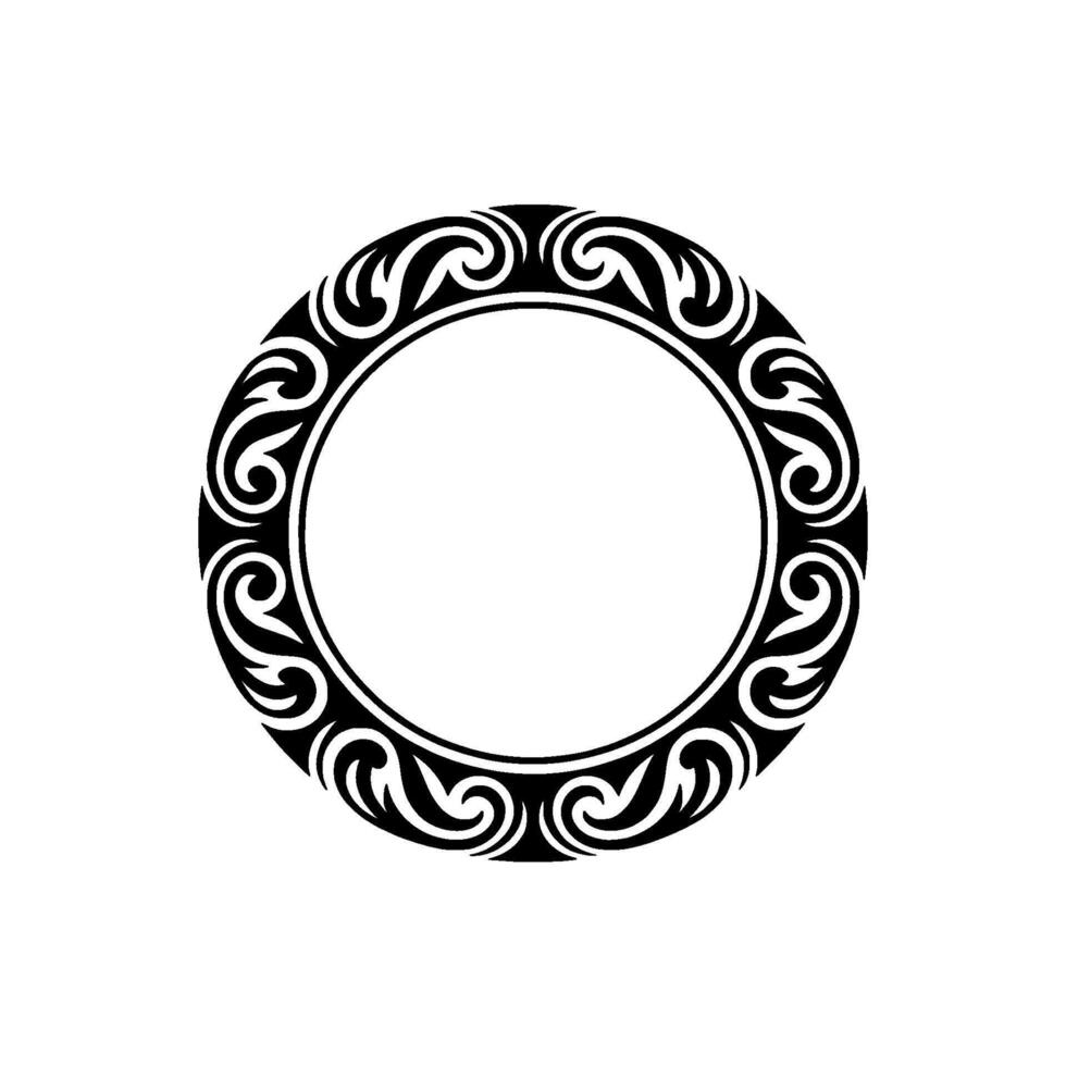 Elegant Black Scrollwork Circle Frame on White Background. vector