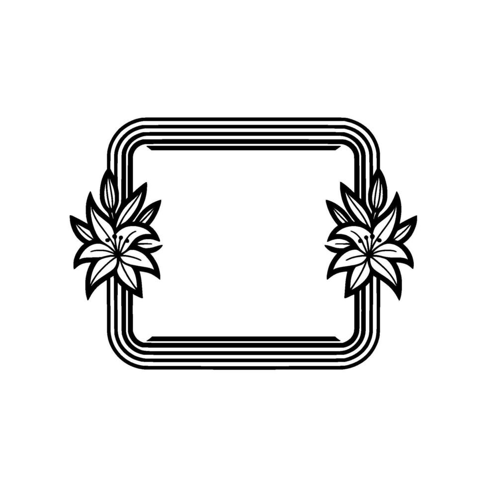 Elegant Black and White Floral Frame, Minimalist. vector