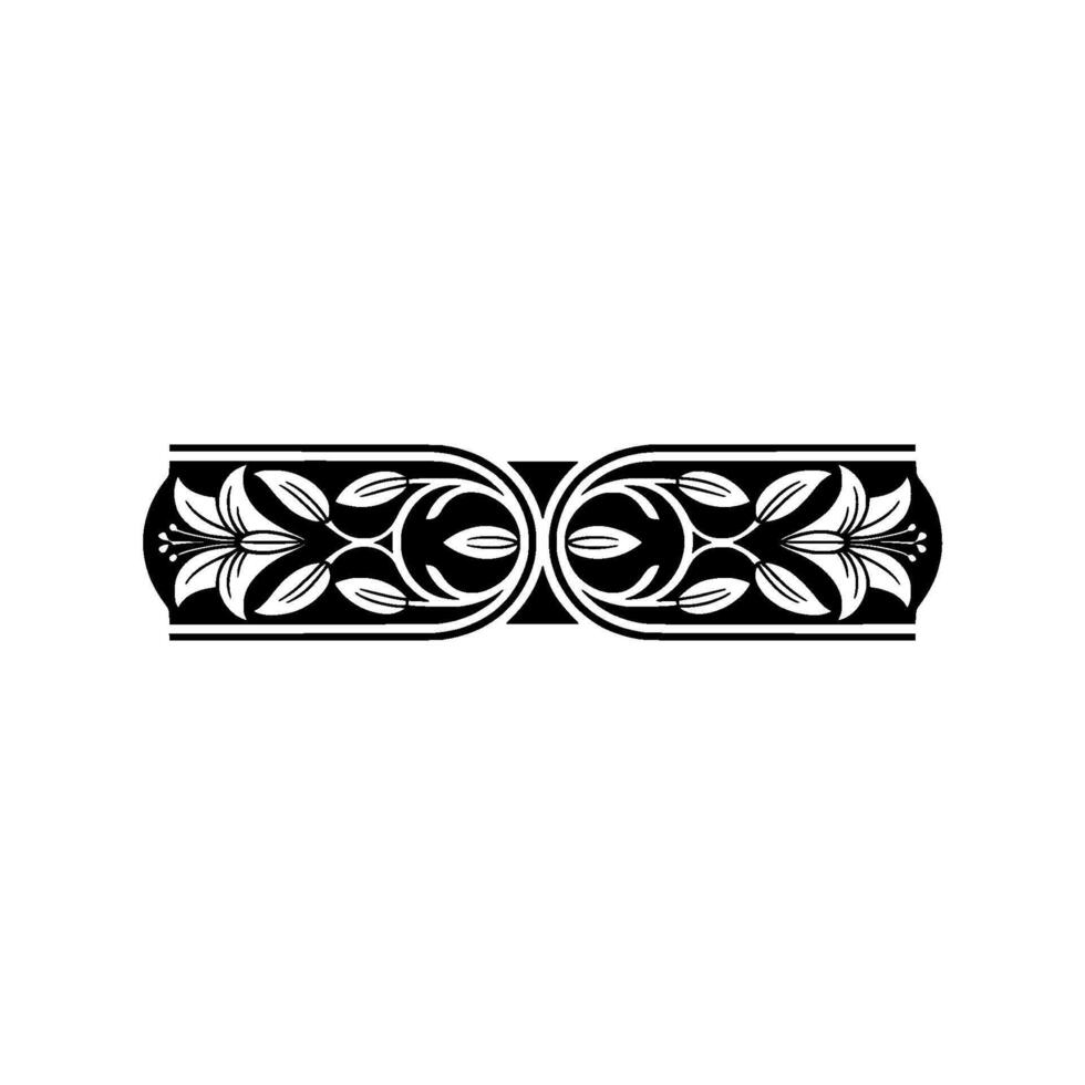 Elegant Floral Border Ornament in Black and White,-. vector