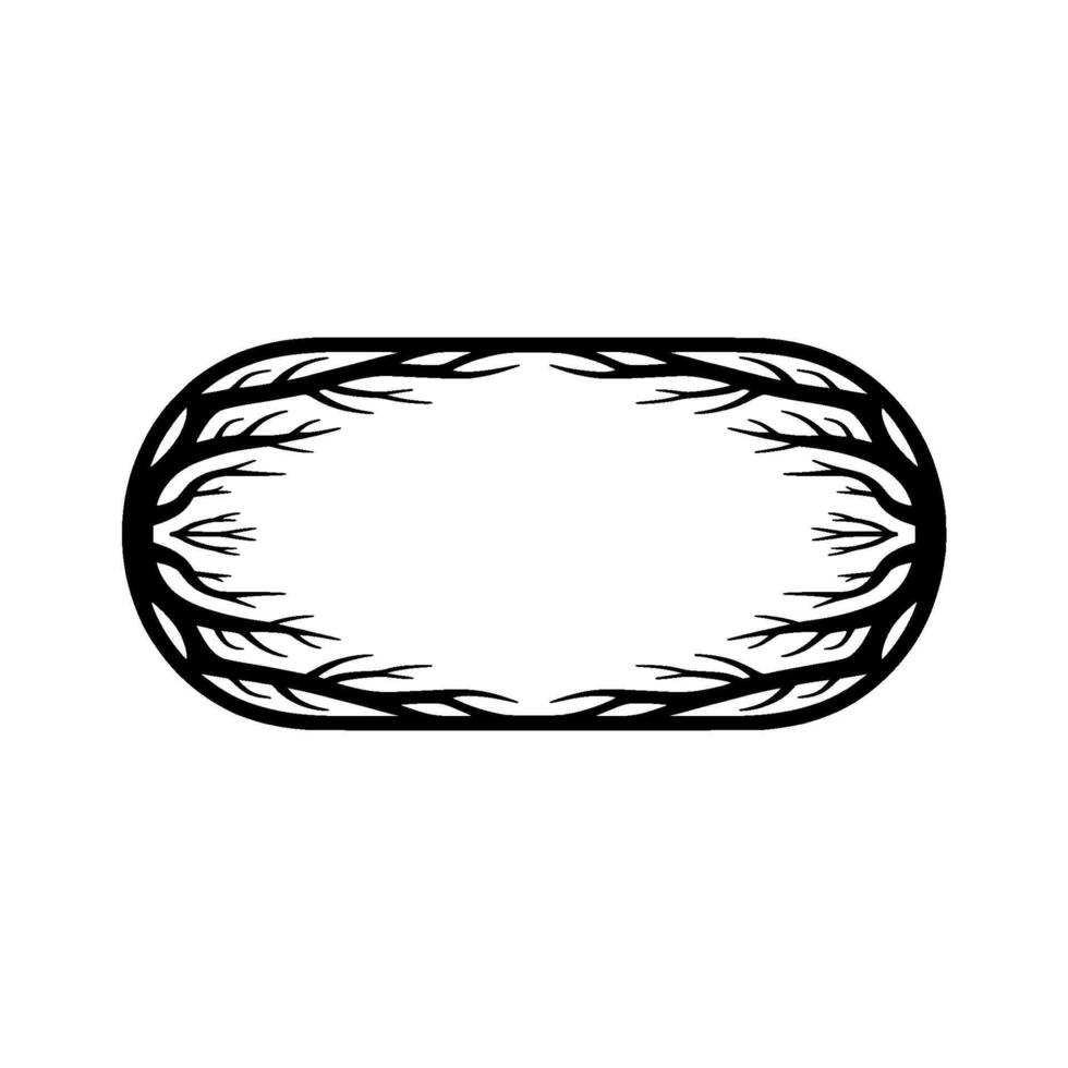 Minimalist Black Tree Branch Oval Frame on White Background. vector