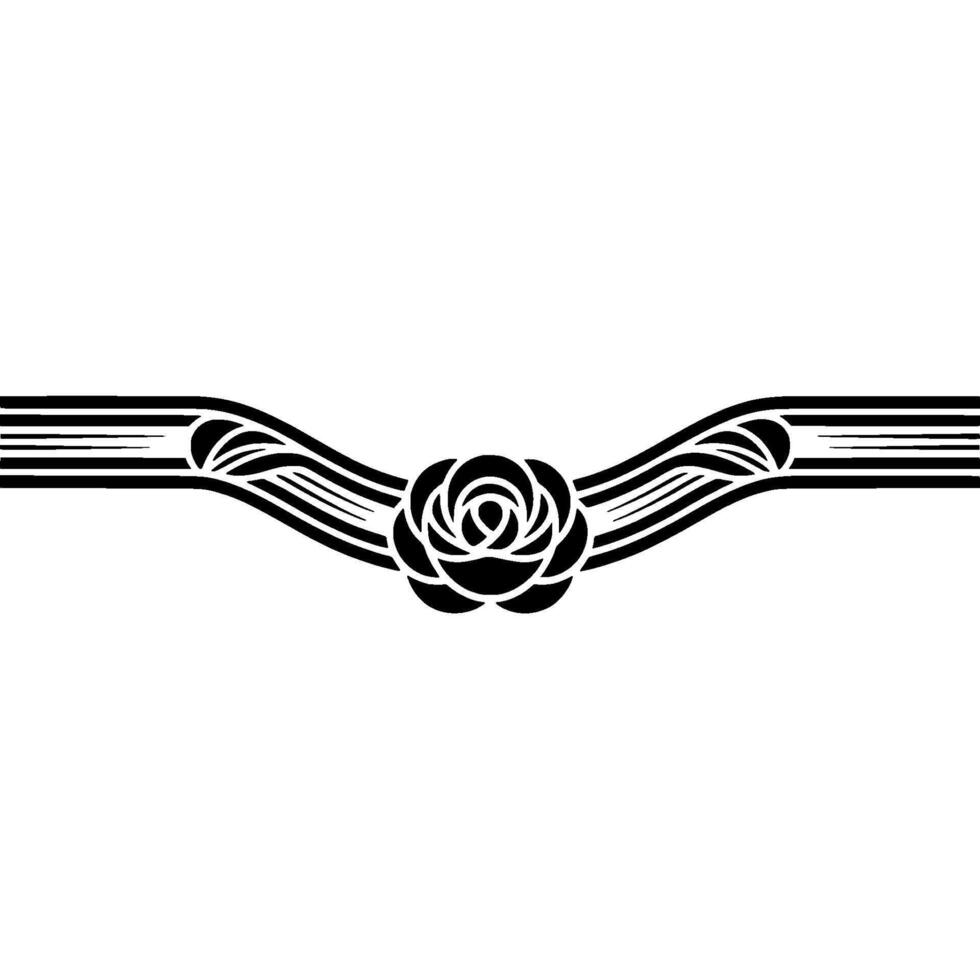 Elegant Floral Art Deco Black Rose and Ribbon on White. vector