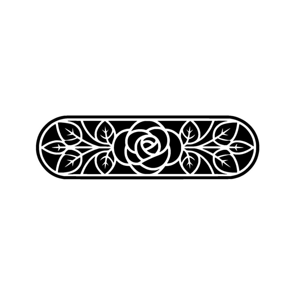Floral Rose and Leaf Ornament Elegant Black and White. vector