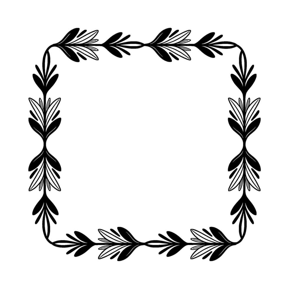 Elegant Botanical Frame Black and White Floral Border on Neutral Background. vector