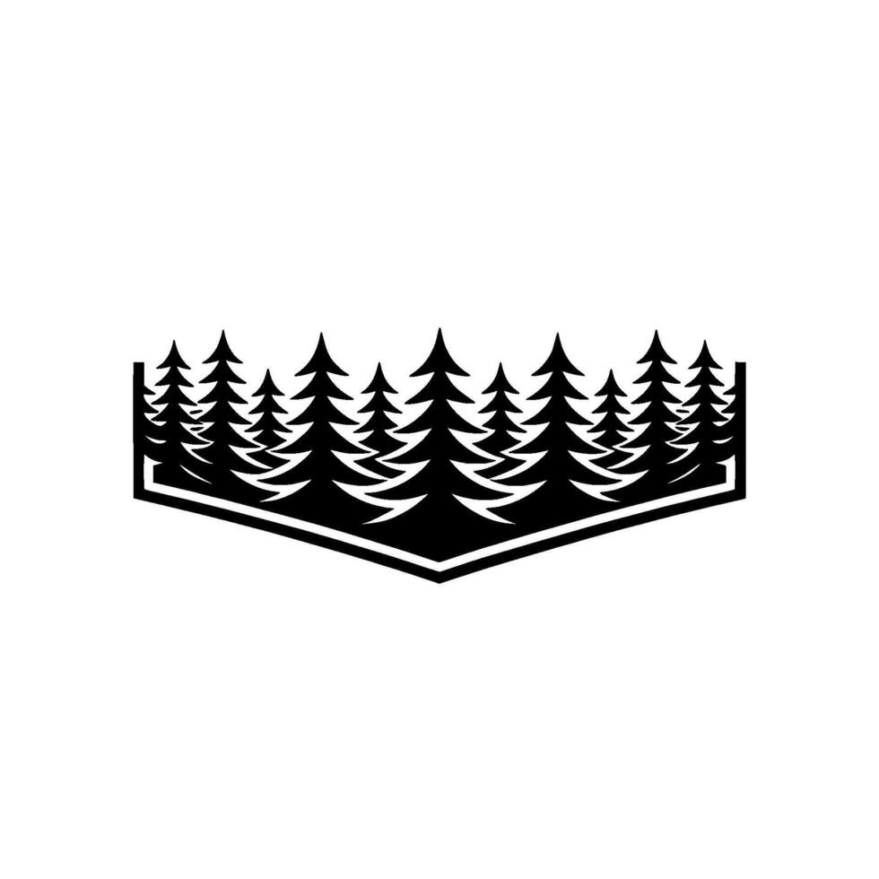 Minimalist Forest Silhouette Pines, Sun, Emblem. vector