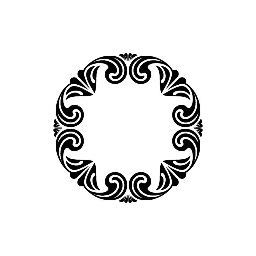 Black Ornate Floral Circular Frame on White, Illustration. vector