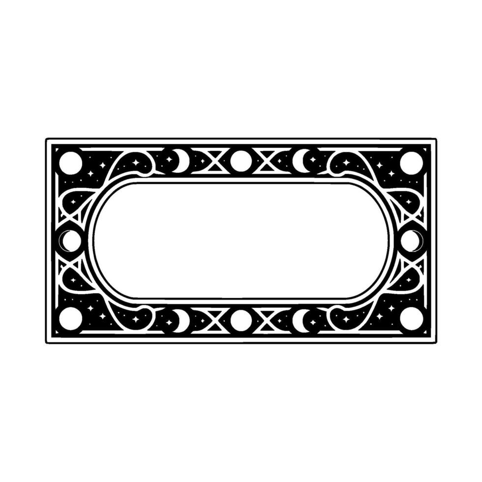Celestial Rectangular Frame Moon, Stars, Art Deco , Invitation Template. vector