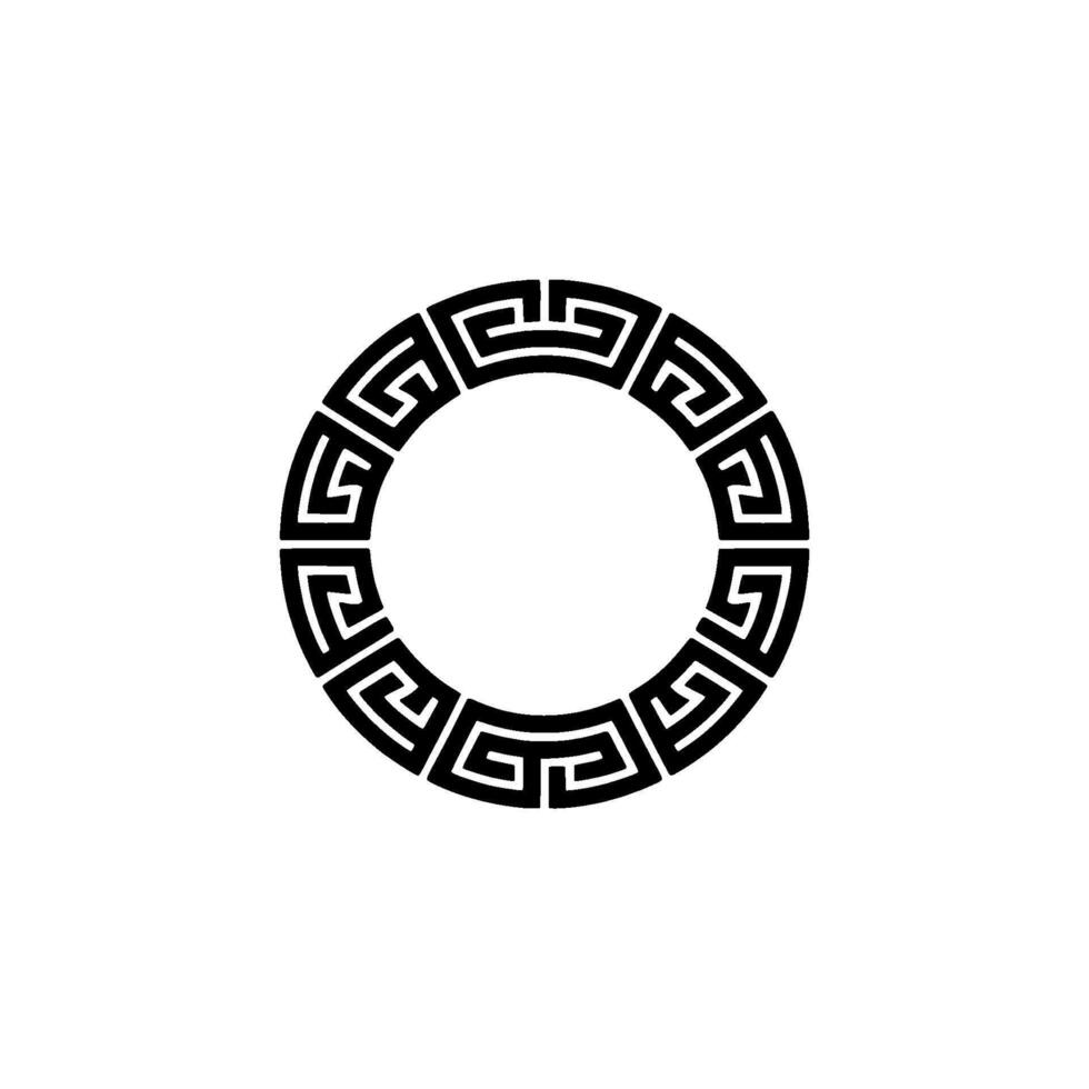Greek Key Border Circle, Minimalist Black White. vector