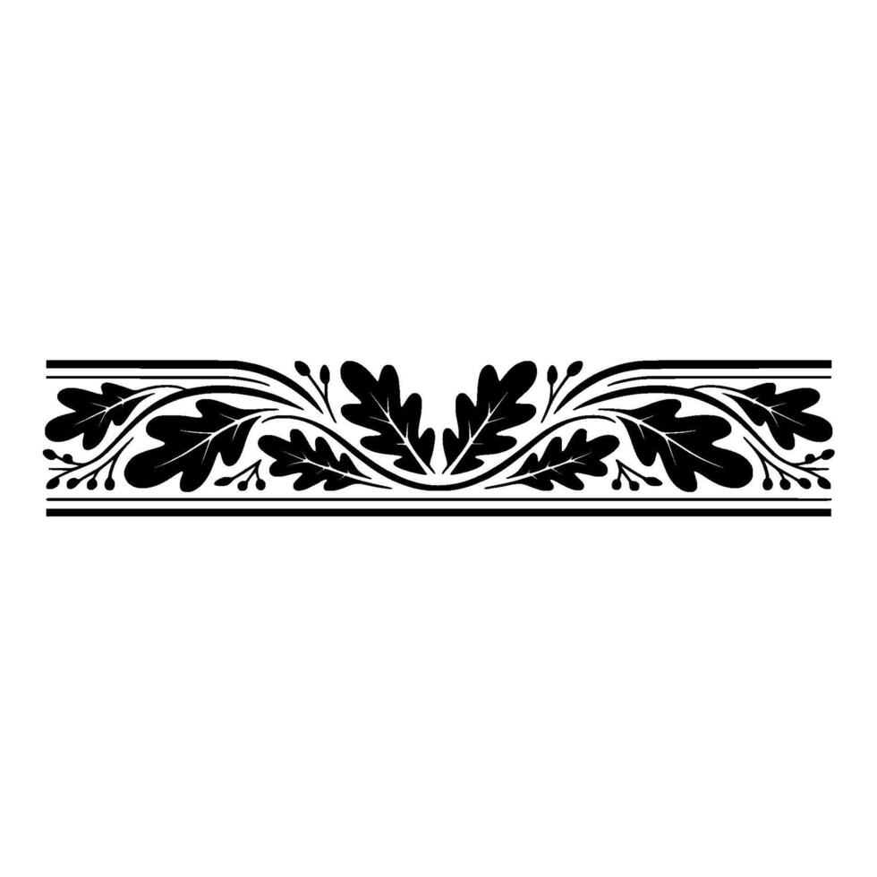 Elegant Oak Leaf Border , Silhouette, Decorative Element. vector