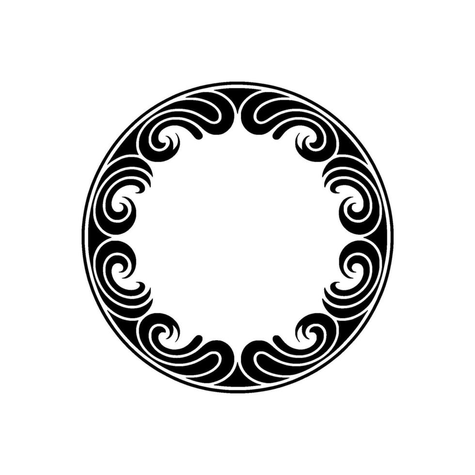 Art Deco Style Circular Frame - Elegant Swirls Black Outline. vector