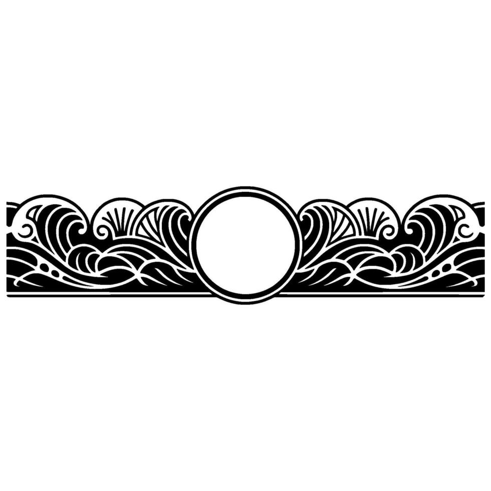 Art Deco Wave Border with Circle, Black White. vector