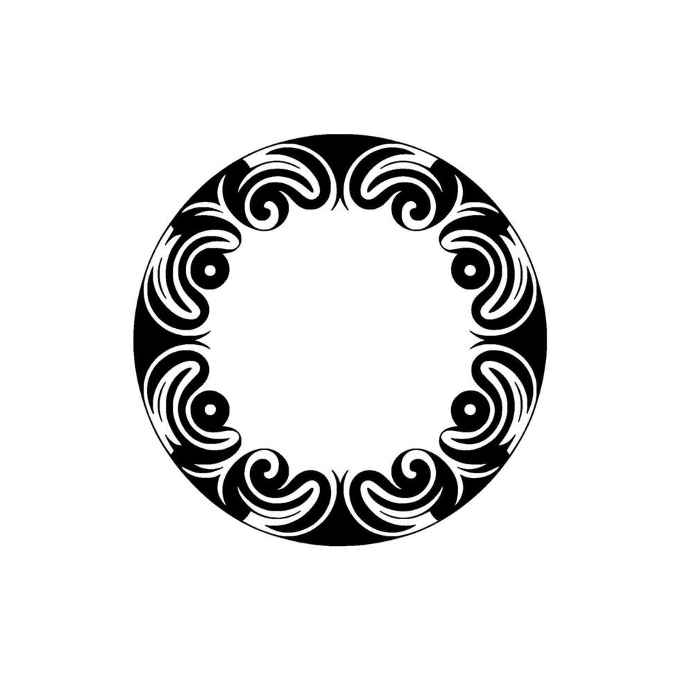 Circular Black and White Ornament on Off-White Background. vector