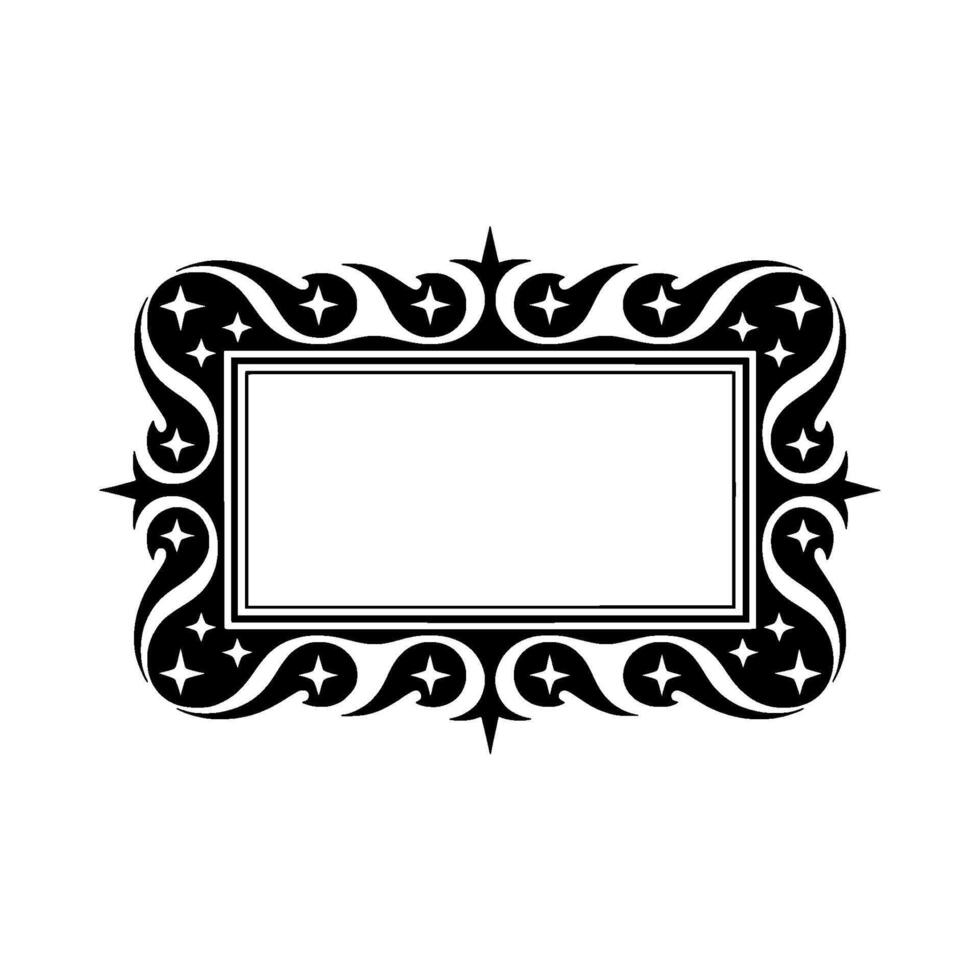 Ornate Black Frame with Stars on White Background - Decorative. vector