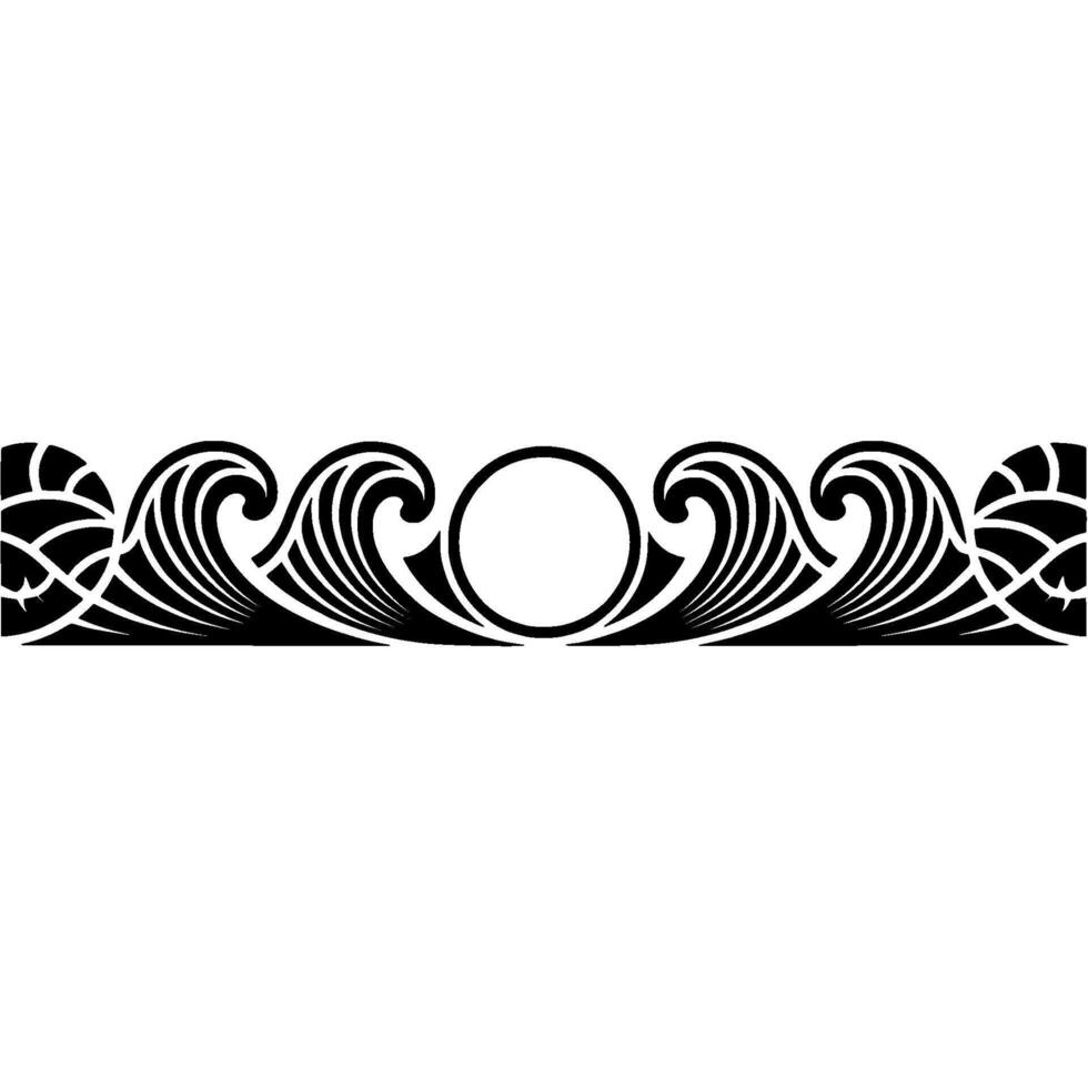 Art Deco Wave Border Illustration, Black White, Decorative. vector
