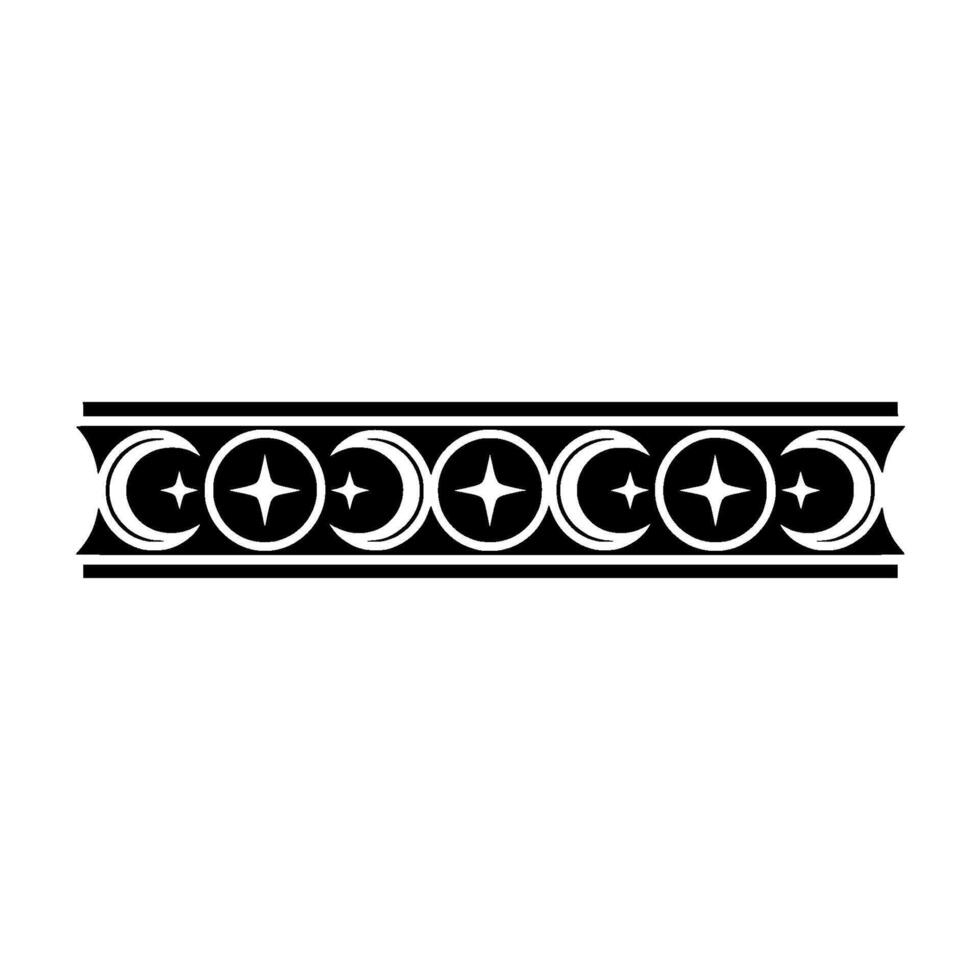 Celestial Border Moons Stars in Black on White. vector