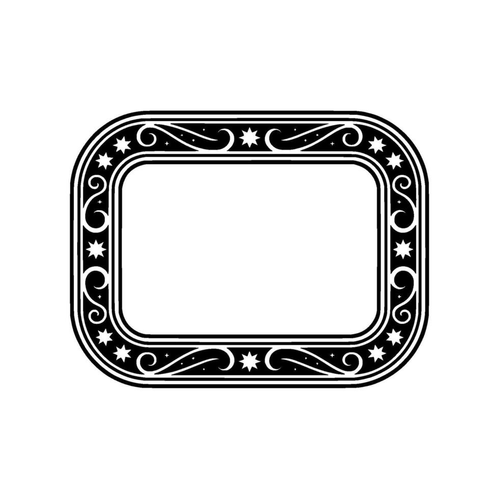 Black White Ornate Frame with Star and Swirl. vector