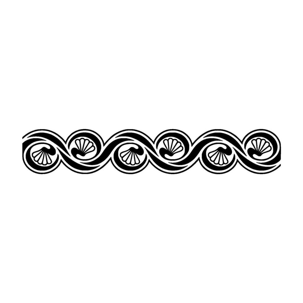 Decorative Black Wave Pattern with Shells, Ornament. vector