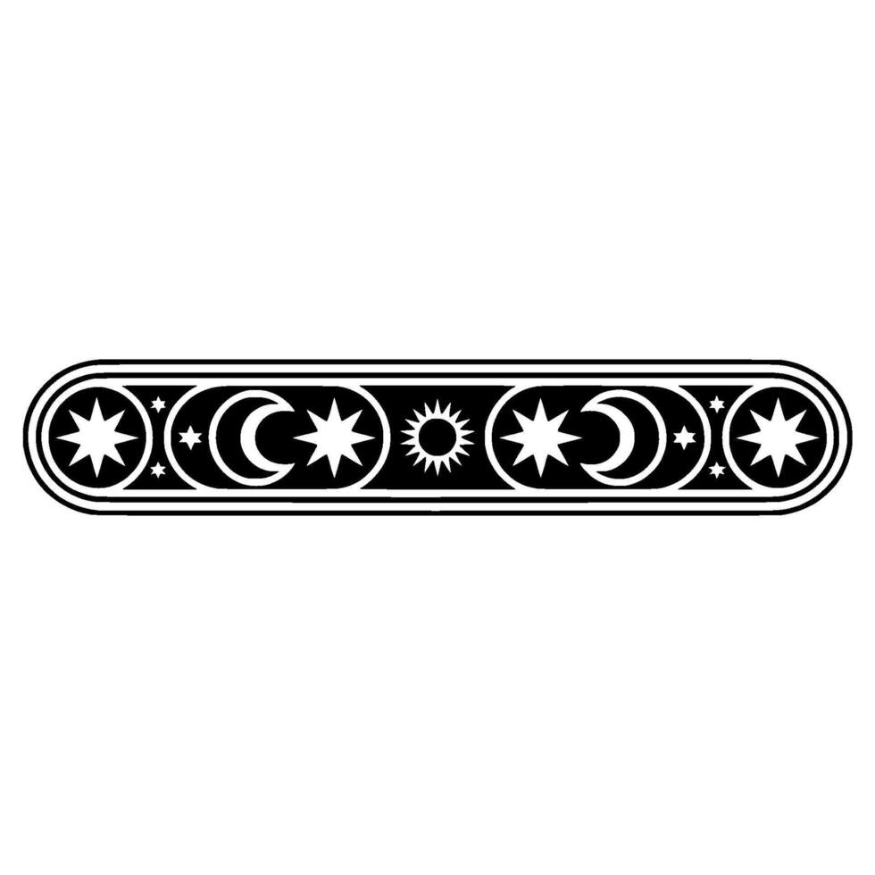 Celestial Border Sun, Moon Stars, Monochrome. vector