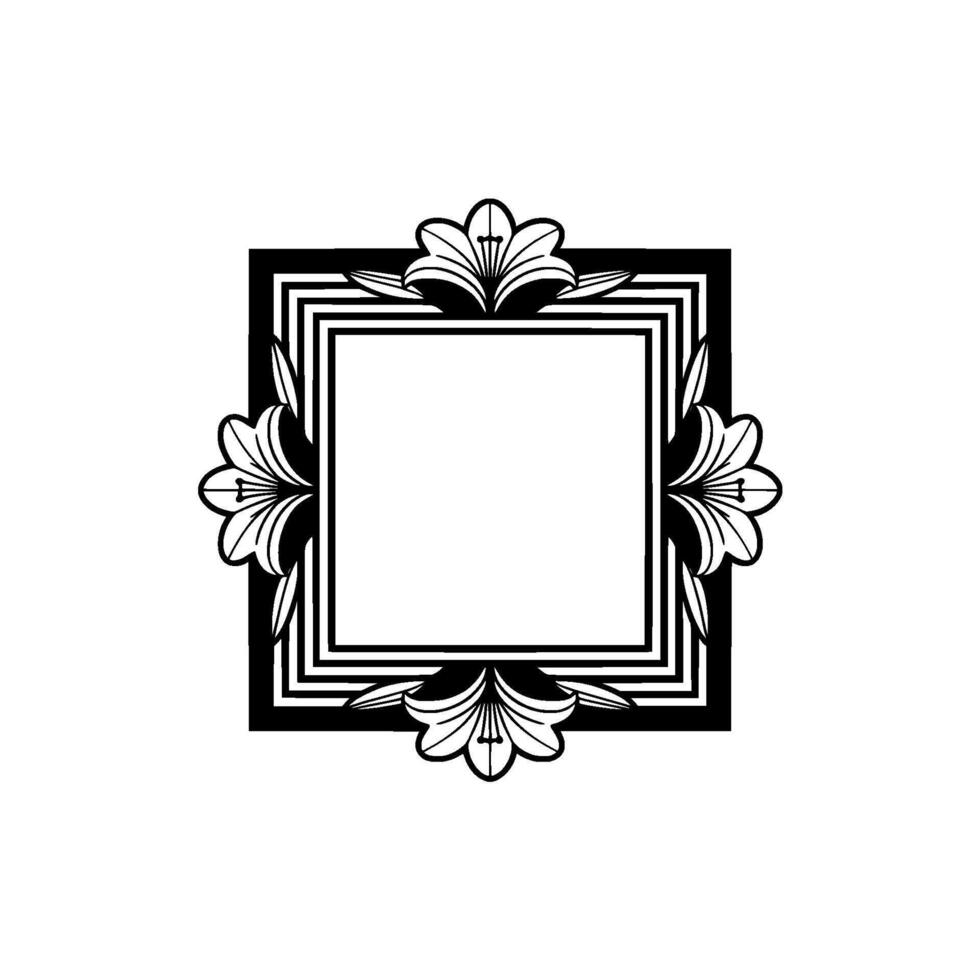 Elegant Floral Frame Minimalist Black White. vector